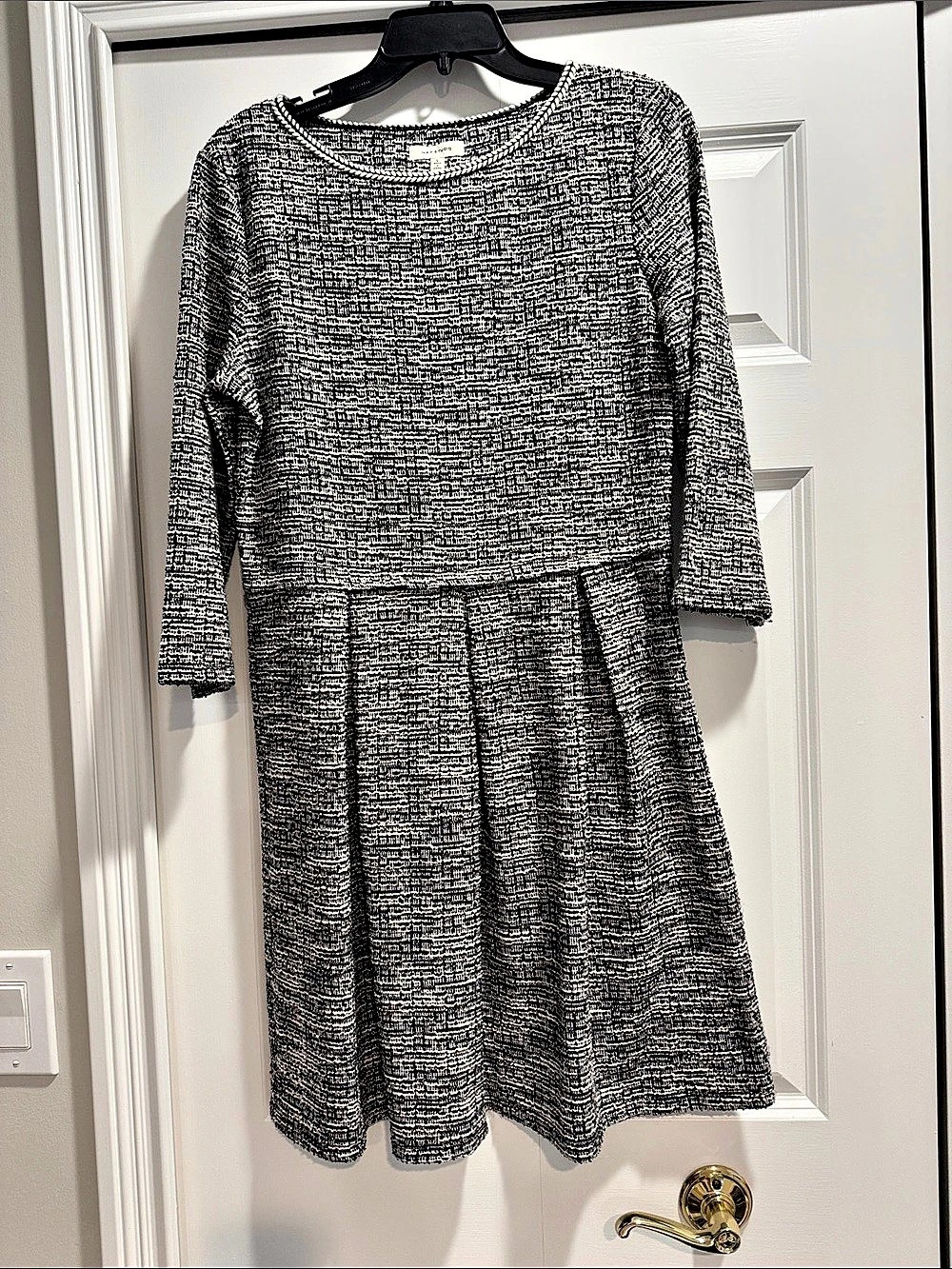 Max Studio Black White Plaid Tweed A-Line Dress Large